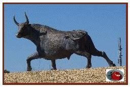 UNE STATUE DE TAUREAU sur un rond-point